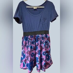 Free People Navy Top Purple and Blue Floral Skater Dress